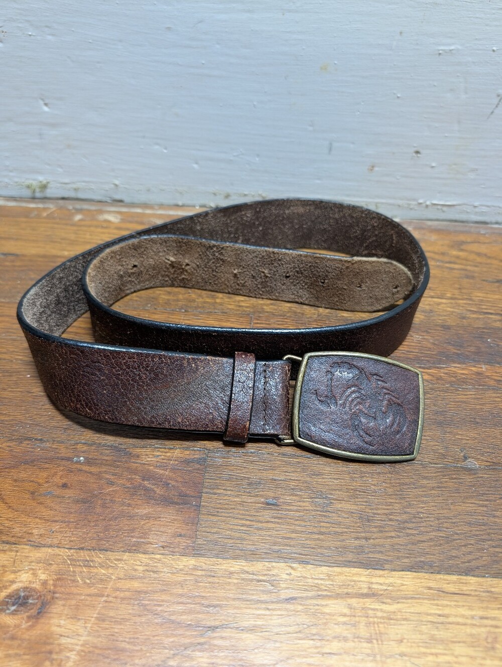 Vtg Men's Brown Size 42/44 Dress Belt, Adjustable Solid with Scorpion Buckle
